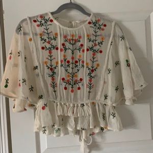 Zara Floral Tassel Top
